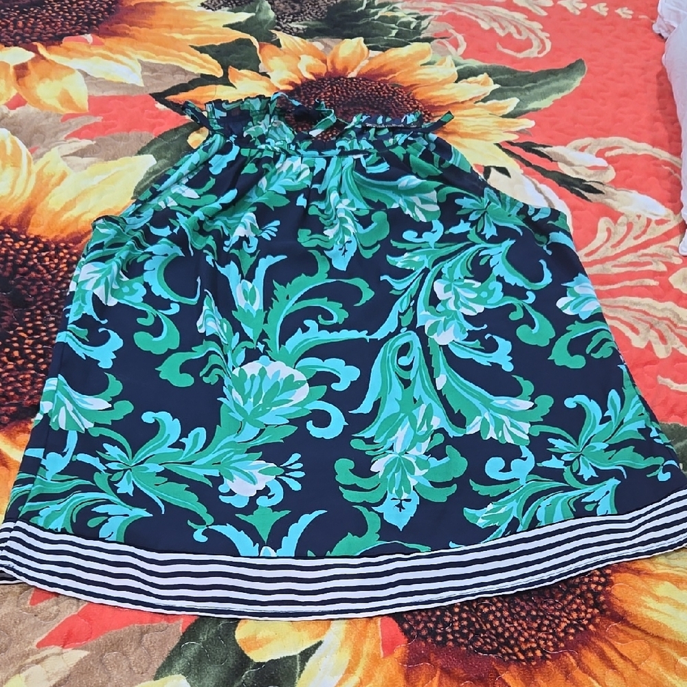 Floral Green and Blue Sleeveless Top